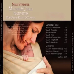 Album Cover "Nick Strimple: Mother and Child / Nativities." A mother cuddles her infant.